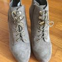 INC  Perry Taupe Combat Lace Up Bootie Heels EUC Photo 0