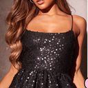 Pretty Little Thing NWT  black sequin puffball Bubble Hem shift dress Size Medium Photo 3