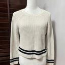 Workshop Womens Pullover Sweater Ivory Black Long Sleeve Crew Neck 100% Cotton L Photo 0