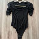 Free People  S Black Ava Puff Sleeve Bodysuit Photo 1