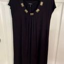 Daisy Fuentes  Woman's Medium Black Short Sleeve Knit Dress Gold Embellishments Photo 0