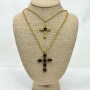 Vtg Avon Double Strand Layered Necklace Cross Pendants Cabochon Gold Tone RARE Photo 0