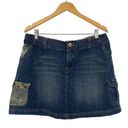 Vintage Y2k Mini Jean Skort Camo Printed Cargo Pockets Denim Cotton Womens 16 Photo 0