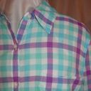 SO Blue Purple Plaid Check  Button Front 3/4 Sleeve Cotton Shirt. Size XL. Photo 3