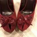 DKNY  Maroon Laurel Flowered Suede Peep Toe Heels Photo 1