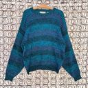 Vintage 90s Saturdays brand teal purple and black abstract striped knit sweater Size XL Photo 0