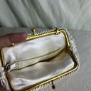 Vintage 50s 60s Sequin Beaded Framed Clutch Gold Chain Strap Ivory Cream Bridal Photo 3