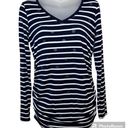 Motherhood Maternity  Navy and White Striped Long Sleeve V-Neck Tee Size Small Photo 0