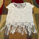 Charlotte Russe White Fringe Short Sleeve Lace Crop Top Medium Photo 0