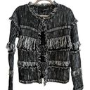 FATE. By LFD Black White Tweed Fringe Detail Cardigan Blazer Size Small Photo 5