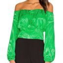 J.O.A. AFRM Women's Top Fem Green Satin Long Sleeve Crop Top Revolve Size Small Photo 9