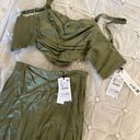 ZARA Green Satin Set Photo 0