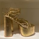 EGO  rustic cork like gold platform straps wrap around ankle sandal shoes Photo 4