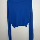 ZARA  Fuzzy Sweater Size Medium Colbalt Blue Long Sleeve Cropped Henley Photo 1