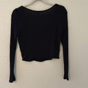 Buttons Ambiance black waffle knit long sleeve crop top w/  Photo 3