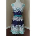 Tiana B NEW  ModCloth Navy Blue Mint Floral Belted Sleeveless Retro Dress 4-6 Photo 3