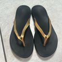 Olukai  Ho'Opio Womens Gold Black Slip On Thong Sandals Photo 0
