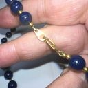 Vintage Blue  Glass Bead with Gold Tone Chain Necklace Photo 3