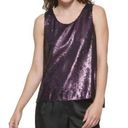 DKNY NWT  Womens Sleeveless Sequin Split-Back Top Purple Size S Photo 0