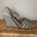 Anthropologie  Faryl Robin Gray Suede Wedges with Jeweled Open Toes Size 8 Photo 5