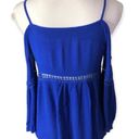 Emma’s Closet  Royal Blue Boho Cold Shoulder Embroidered Blouse Photo 78