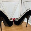 Qupid  Velvet Snake Print Color Block Platform Heels Black Red 7 Photo 4