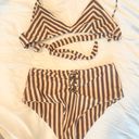 Rhythm striped brown and white high waisted bathing suit Photo 0