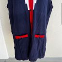 Bob Mackie Vintage  Sweater Vest Wearable Art Navy Red Zig Zag White Stripe sz L Photo 7