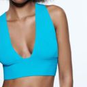 ZARA  RIBBED BRA CROP TOP V-NECK CRISS CROSS BACK BLUE SIZE M NEW Photo 2