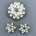 Petal Vtg Sarah Coventry Snow Flower Pin Brooch Clip Earring Set Open Weave  Photo 0