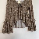 Peach Love California NEW NWT  Tan Brown Black Dotted Long Bell Sleeve Blouse S Photo 8