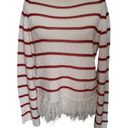 W By Worth  Womens Sweater Size S Stripe Fringe Open Knit White Red Long Sleeve Photo 2