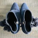 ZARA  Leather Navy Blue Pom Pom Detail Heel Ankle Boots Size 9.5 Photo 7