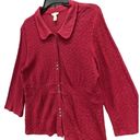 J.Jill  Womens Stretch Knit Textured Top L Red Button Up Long Sleeve Collared Photo 1