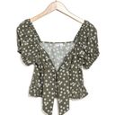 Abound NWOT  Tie Front Puff Sleeve Blouse In Olive Sarma Vintage Daisy Photo 0