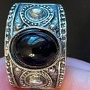 Onyx Vintage black  antique silver plated ring size 6.5 Photo 3