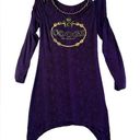 COOGI Vintage  hi-low off shoulder gold chains ruched purple snake skin dress M Photo 0