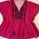 Knox Rose  Embroidered Boho Split Neck Tassel Accent Top in Pink Navy Size XL Photo 3