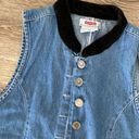 Vintage 90s button front blue denim vest with black velour collar small Photo 1