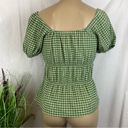 Madewell  Green & Tan Plaid Gingham Short Sleeve Peasant Top NEW M Photo 1