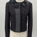 BCBGMAXAZRIA  Blazer Convertible Jeweled Pins Wool Knit Trim Leopard Womens XS Photo 0