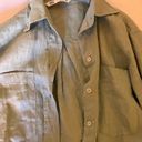 ZARA Oversized Green Linen Pocket Shirt Photo 2