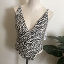 Old Navy  swimsuit Ruched Deep V-Neck OnePiece swimwear Cream Black animal size S Photo 2