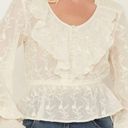 Shyanne  Women's Floral Embroidered Chiffon Ruffle Blouse Off White Sz XL Photo 1