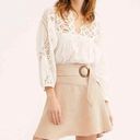 Free People  Higher Ground Flared Tan Linen Mini Skirt EUC Sz 2 Belted Side Zip Photo 14