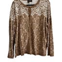 Bob Mackie LACE PRINT LONG SLEEVE BUTTON FRONT CARDIGAN, TAN, XL Photo 0