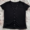 Buttons Faded Rose Black Ribbed Henley Faux Snap  Up Front V-neck Cropped Top, size L Photo 10