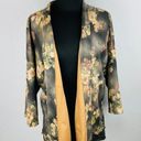 Solitaire  Faux Suede Gray Brown Floral Print Open Front Cardigan Women's Large L Photo 0