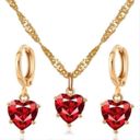 18K Gold Plated Heart Jewelry Set Heart Pendant Necklace Crystal Heart Dangle Drop Earrings(2pcs/set) Photo 0