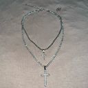 Silver Rhinestone Double Chain Layered Necklace Set Photo 3